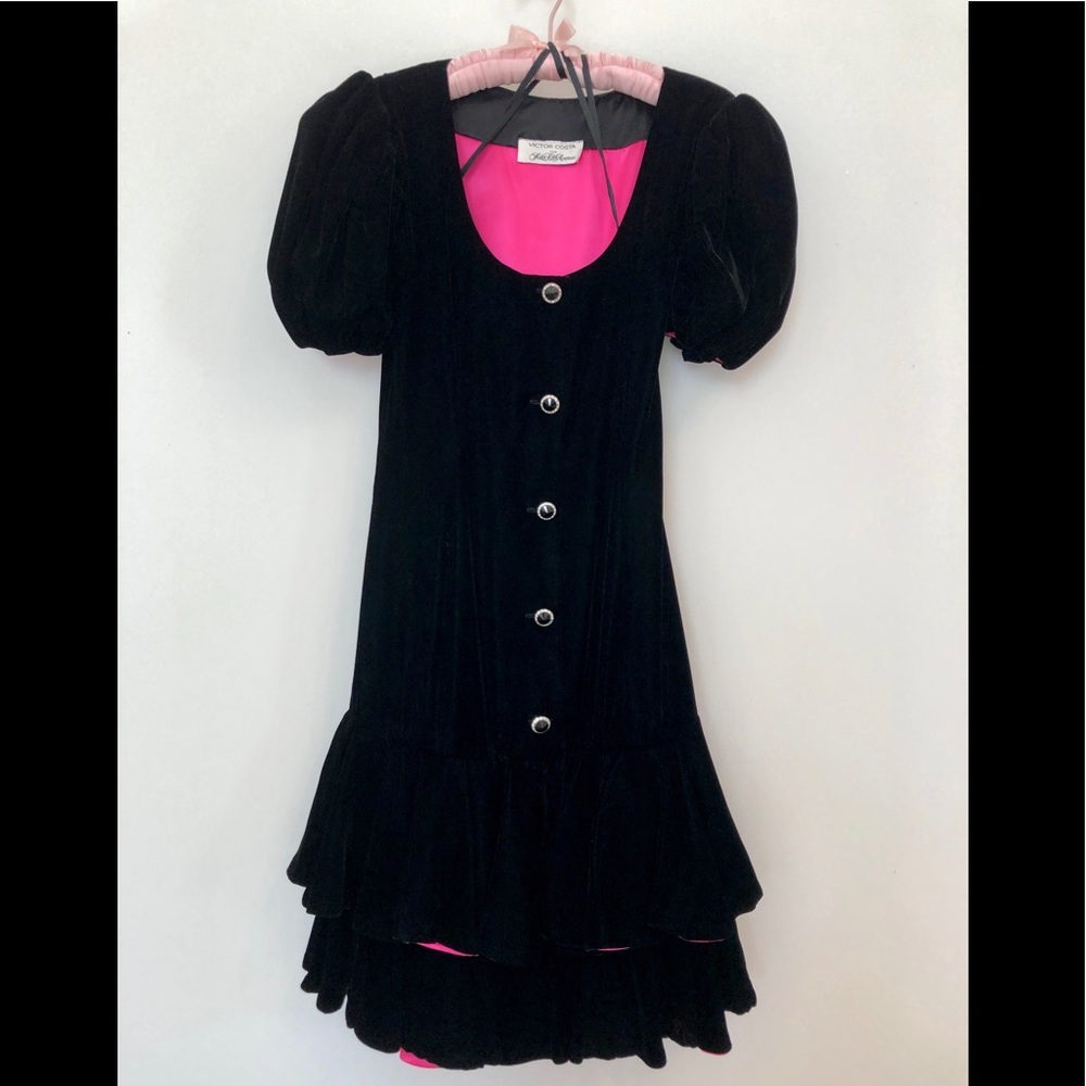 Nieman Marcus VTG 90s Victor Costa EXC BlackVelvet & Hot pink satin sz 6